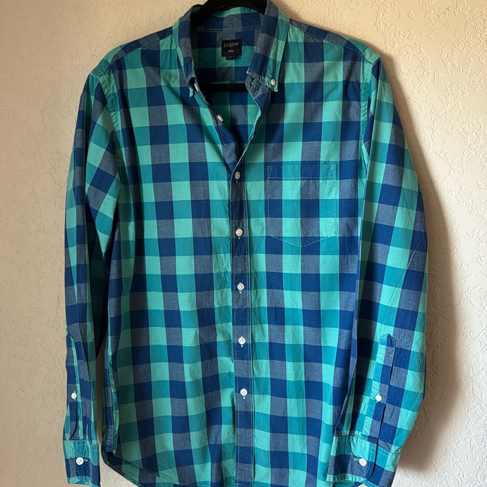 J. Crew Men's Royal Blue & Teal Button Down Shirt | Size M | Casual